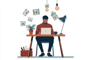 Enhancing Passive Income: Minimalist Financial Freedom Strategies in Creative Flat Illustration Style