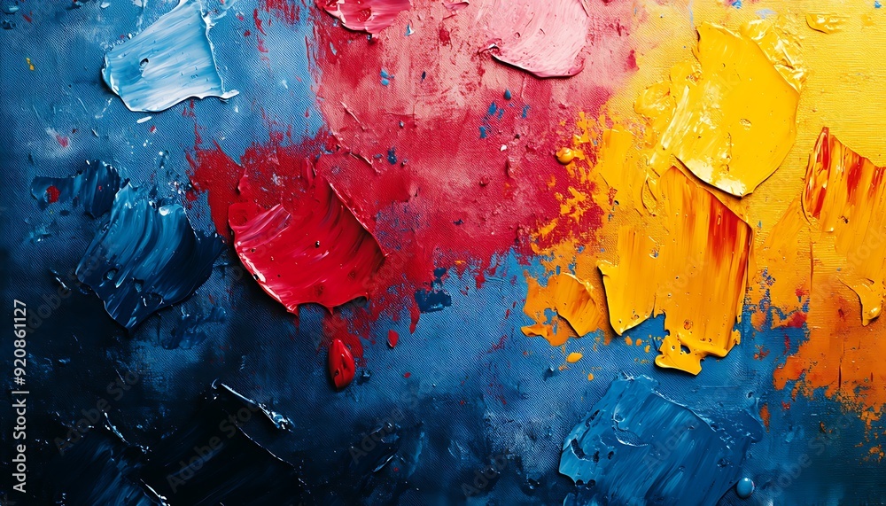 Poster Background with Vibrant Paint Splashes on Rough Canvas Surface