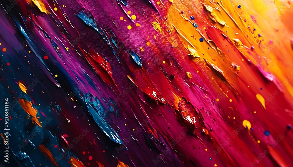 Poster Background with Vibrant Paint Splashes on Rough Canvas Surface