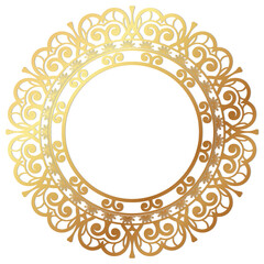 Oriental vector round golden frame with arabesques and floral elements 