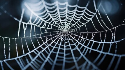 Fototapeta premium Close-up of a Dew-Covered Spider Web