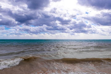 Tropical Caribbean beach sea clear water Playa del Carmen Mexico.