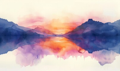 Watercolor abstract twilight reflections on white.