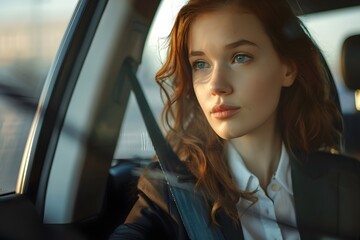 Female Driver and Passenger Buckling Seatbelts in a Car, Emphasizing Safety and Responsibility