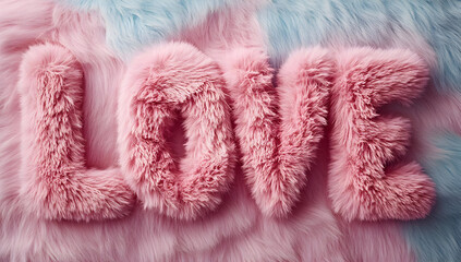 A cozy and stylish representation of love, featuring fluffy pink letters on a soft background. Perfect for romantic themes.