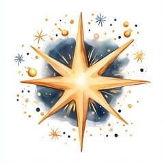 A vibrant illustration of a golden star surrounded by a mystical cosmic background, perfect for fantasy themes and designs.