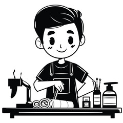 A cute vector illustration of a male dressmaker 
