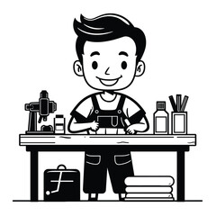 A cute vector illustration of a male dressmaker 