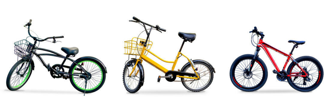 グリーン・イエロー、レッドの自転車の切抜き（背景透過）