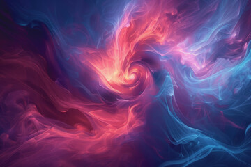 Fototapeta premium Dynamic smoke swirls dark red. Accented with neon blue textures and warm tones.