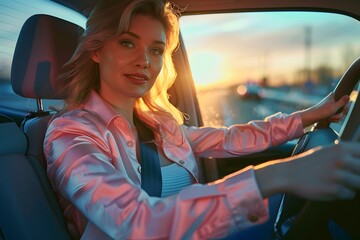 Female Driver and Passenger Buckling Seatbelts in a Car, Emphasizing Safety and Responsibility