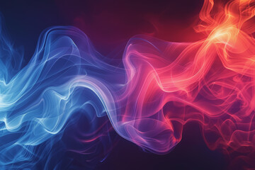 Fototapeta premium Dynamic smoke swirls dark red. Accented with neon blue textures and warm tones.