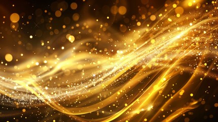 Obraz premium A stunning abstract background with flowing golden waves and sparkling light effects, creating a mesmerizing view