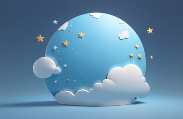 dreamy moon decoration with cloud and stars 3d render