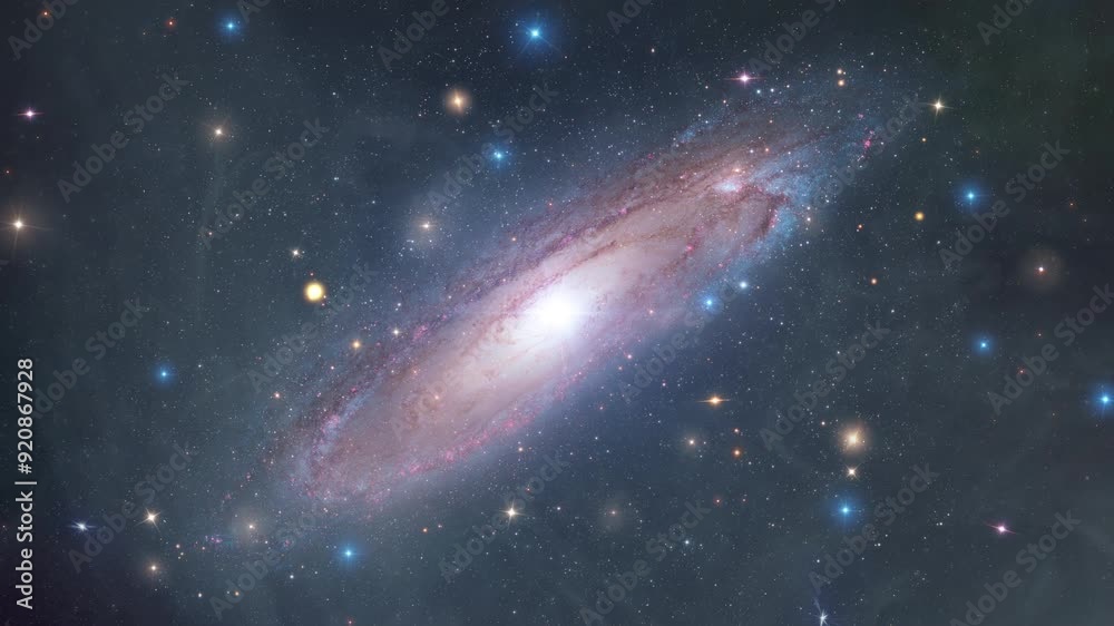 Wall mural space exploration flight through star information outer space towards m 31the andromeda galaxy.anima