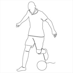 Continuous single  line drawing of soccer player playing football player simple line art vector illustration