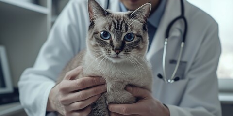 In a warm clinic, a compassionate veterinarian offers excellent care for a cat, highlighting the beautiful bond between beloved pets and their devoted caregivers during consultations