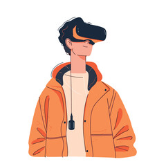  Simple illustration of a man wearing a VR headset, immersed in virtual reality.

