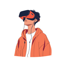  Simple illustration of a man wearing a VR headset, immersed in virtual reality.
