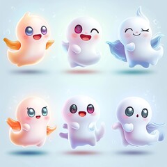 Obraz premium set of cute ghost game icons, game art 
