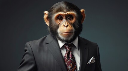 A picture of a monkey wearing a suit and tie.