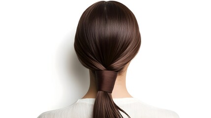 Fototapeta premium Sleek Low Ponytail with Wrapped Hair Band on White Background
