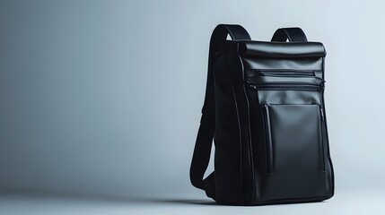 Sleek and Versatile Black Leather Backpack on Plain Background