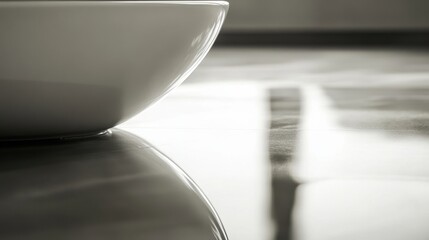 Close-up view of a glossy, modern ceramic surface with a smooth finish and subtle reflections, highlighting its sleek design