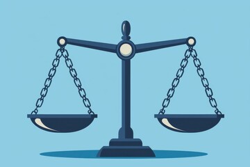 A detailed illustration of a balanced scale, representing justice, fairness, and legal systems in a modern design.
