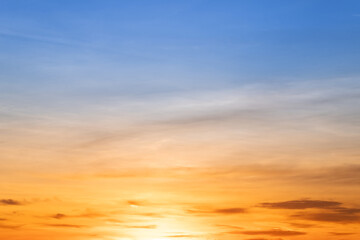 Beautiful , luxury soft gradient orange gold clouds and sunlight on the blue sky perfect for the background, take in everning,Twilight, Large size, high definition landscape photo