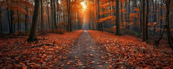 Walking trail through autumn woods