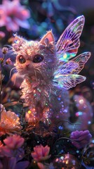 Fototapeta premium Digital technology crystal cat fantasy scene abstract graphic poster background