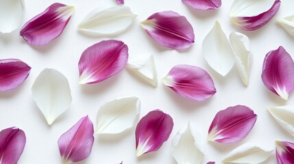 white and purple tulip petals on a white background