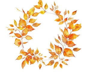 Autumn Leaf Wreath. Yellow and Orange Fall Leaves Circle Frame for Invitation and Wedding