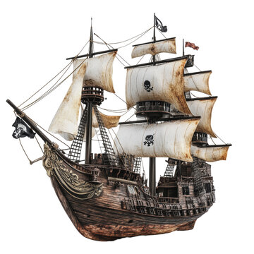 PNG A detailed model of a rustic pirate ship
