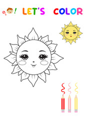 A coloring book with a sun . A puzzle game designed for children's educational and outdoor activities.