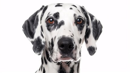 Close-up portrait of dog's head looking at the camera, isolated on a white background