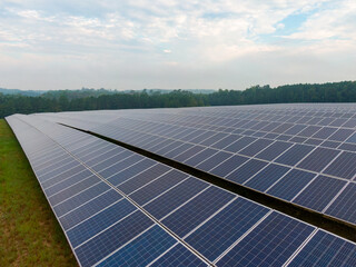 Morning Drone Images of a Large Renewable Solar Farm in Louisburg North Carolina Using Technology...