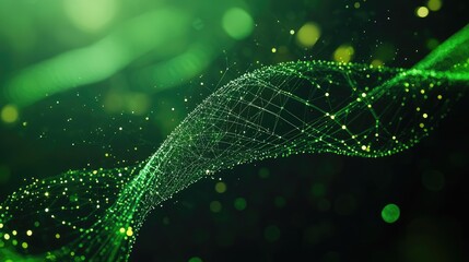 Green line connection point wave. Molecule background with DNA. Network concept with connecting points and lines. Modern technology elements.