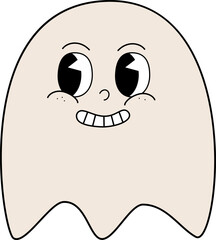 Retro Cartoon Halloween Smiling Ghost.