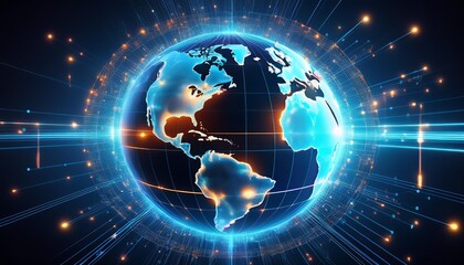 Obraz premium AI-powered globe with digital data streams flowing into it, symbolizing global AI connectivity