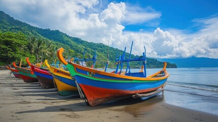 Colorful Boats on a Sandy Beach