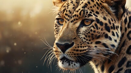 Obraz premium A close-up portrait of a leopard. It is looking directly at the camera with a serious expression.