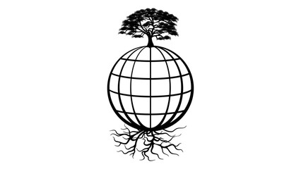 Earth planet with a tree, black isolated silhouette