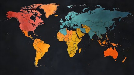 Vibrant World Map with Colorful Country Borders Highlighting Global Regions and Geographical Divisions