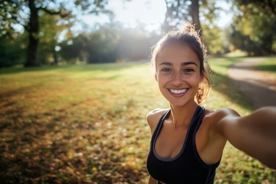 Young brunette woman at outdoors wearing sport wear and taking a selfie with the mobile