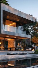 Fototapeta premium Minimalist urban villa with large, open spaces.