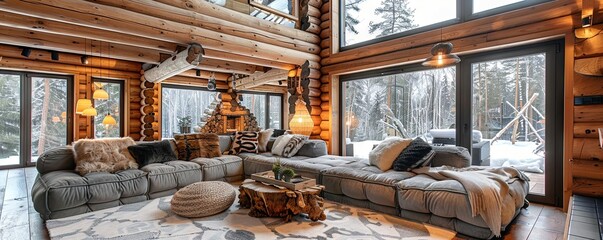 Log house with a rustic, cozy interior.