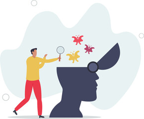 Psychology or psychotherapy research to help people solve mind problems.flat design with people.