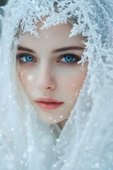 Portrait of a snow girl, queen, winter, cold
